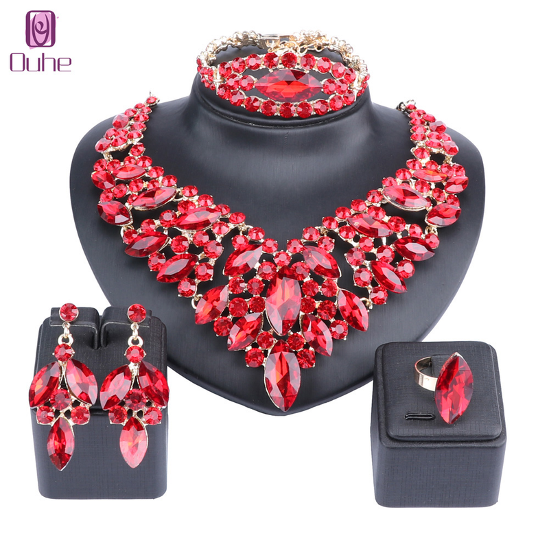 Set di gioielli da sposa in cristallo Collana da sposa Orecchini per spose Accessori per feste Strass Decorazione Regalo Set da donna_voghion.com