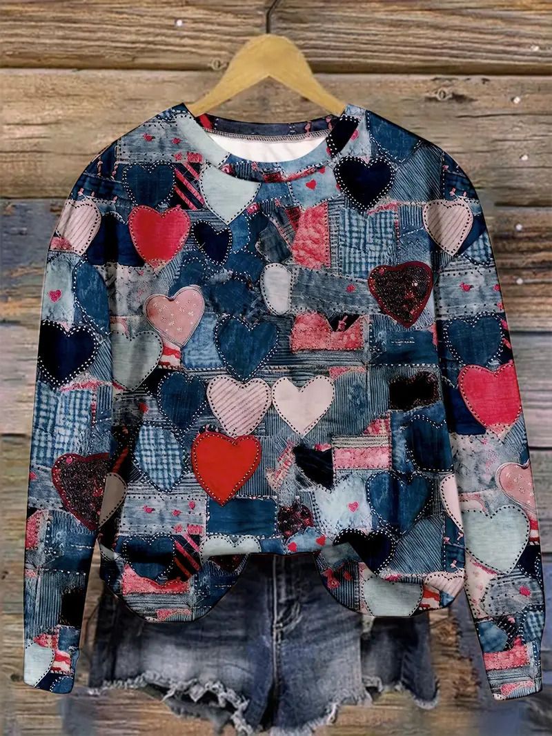Felpa girocollo a maniche lunghe, versatile, casual e alla moda, per San Valentino, 2024, ME1_voghion.com