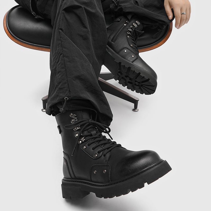 Kurze, wasserdichte Retro-Martin-Stiefel mit dicker Sohle und quadratischem Kopf zum Schnüren_voghion.com