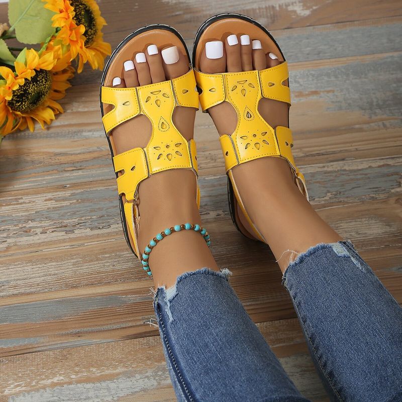 Sandali con bocca di pesce in velcro, larghi e piatti, casual, antiscivolo, per donna, 2024, nuovi, tinta unita_voghion.com