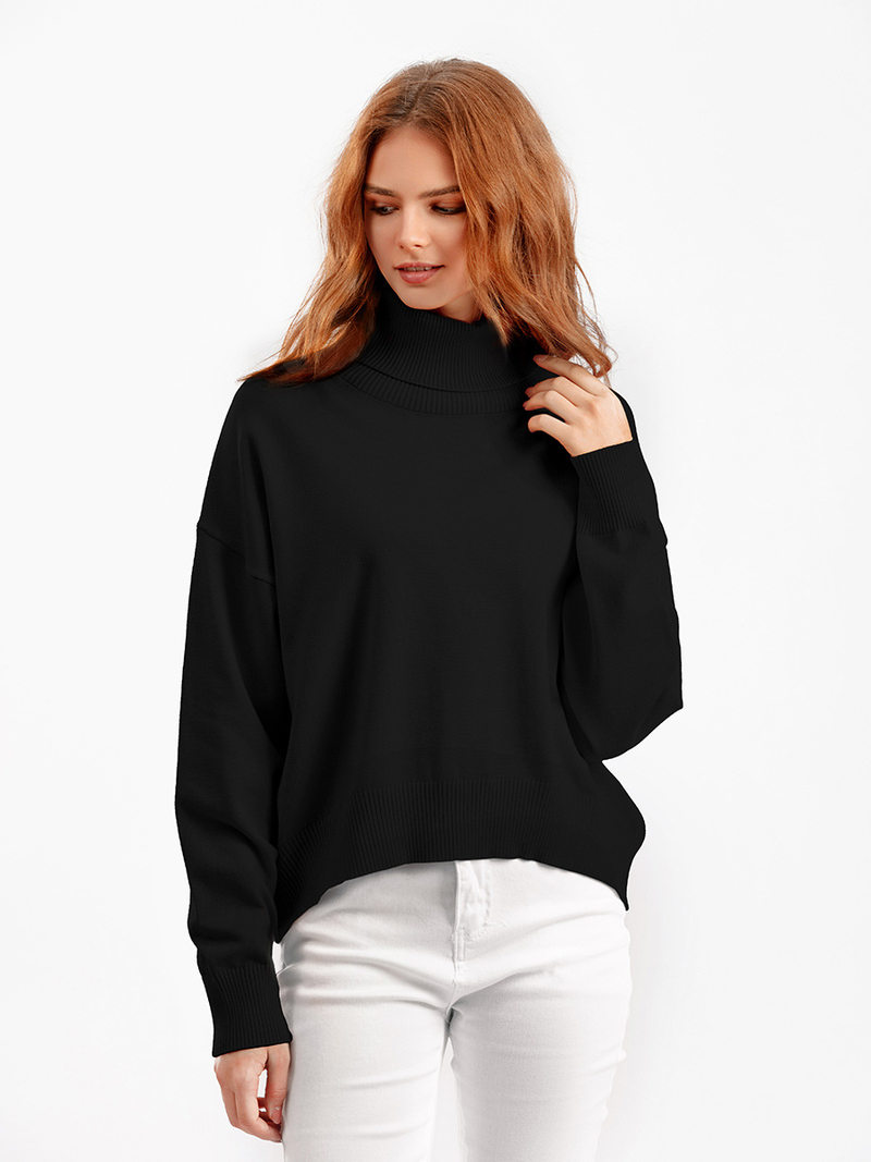 Women's turtleneck loose knit sweater_voghion.com