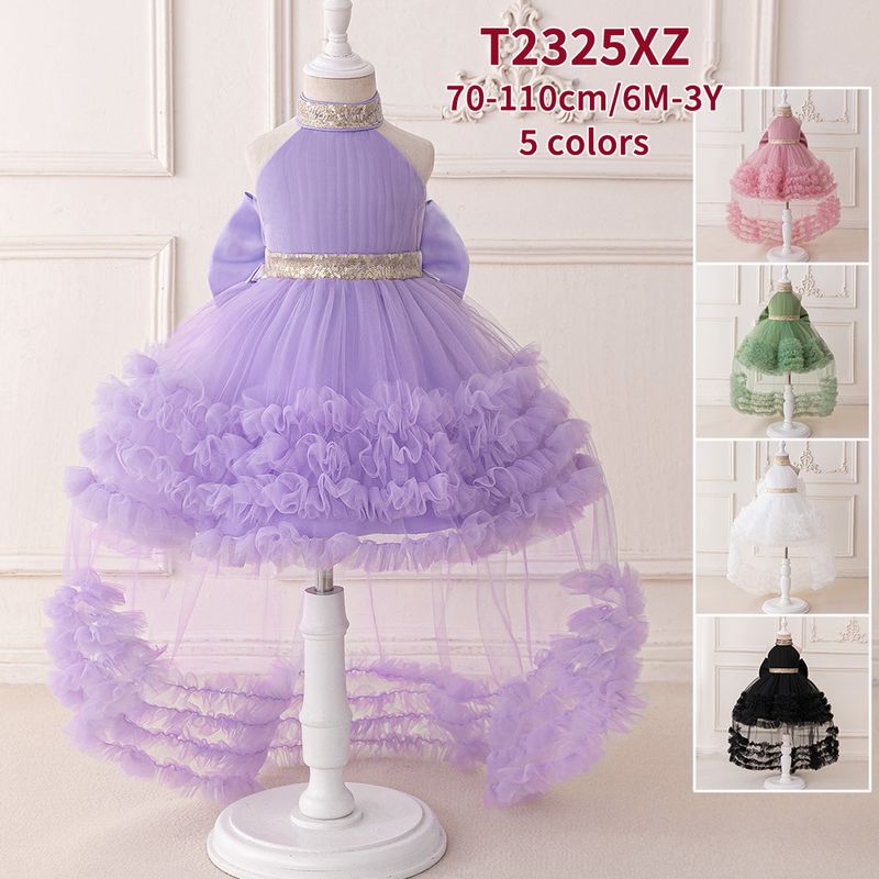 Boho prinsessenjurk (70-110 cm/6M-3J) | Bohemian halterjurk met vloeiende sleep voor verjaardagen en optredens_voghion.com