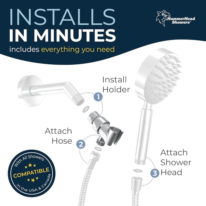 Full Metal Shower Rod - Adjustable Chrome | Pivot Ball Mount | Handheld Head Holder_voghion.com