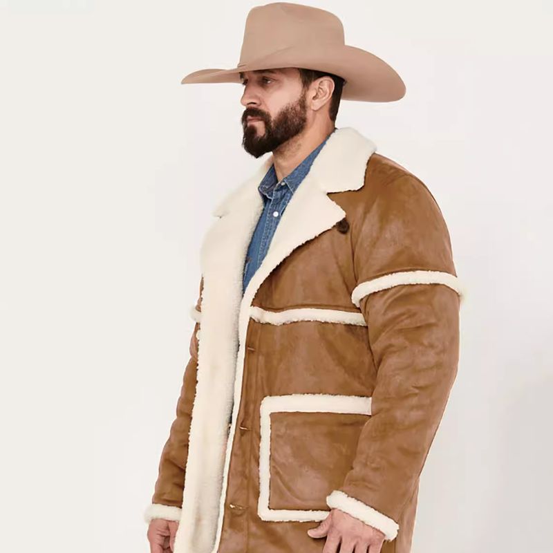 Veste doublée polaire CT automne-hiver style britannique, manteau chaud à col rabattu et peau lainée intégrée pour homme_voghion.com