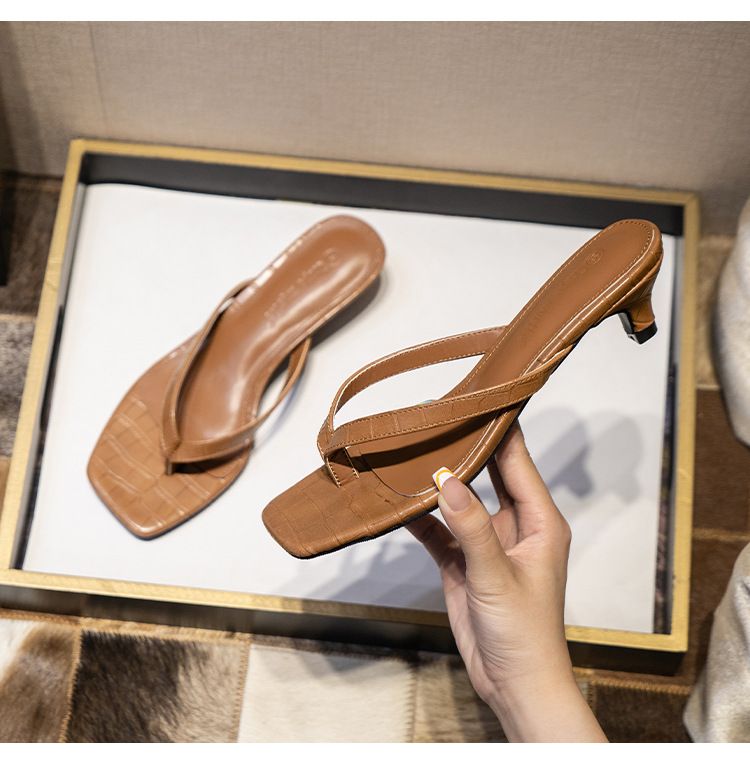 Square Flip-Flops French Style Kitten Women New Summer Mid-High Toe Clip Thin Heel Sandals For Utdoor Wear_voghion.com
