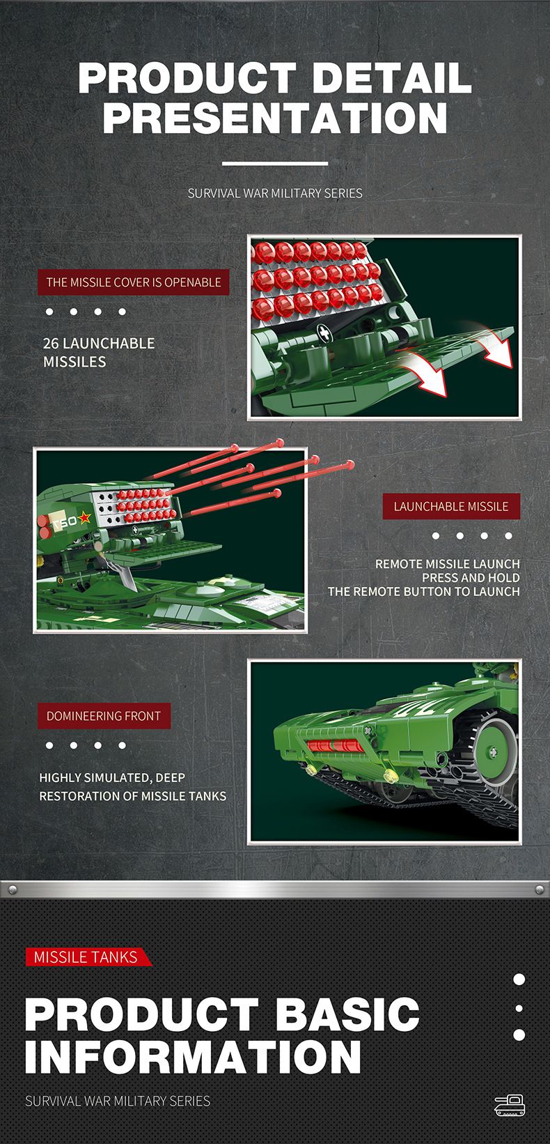 Zhen Brick Reobrix55027 Askeri Yapı Taşları Serisi Tank Füze Uzaktan Kumandalı Model Erkek Çocuk Eğitim Montaj Oyuncakları_voghion.com