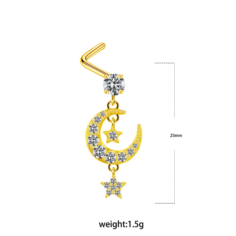 Piercing pentru nas, unghie de nas în formă de inimă, pandantiv cu cinci stele, diamant transfrontalier european și american, unghie de nas, unghie de nas, știft pentru nas_voghion.com