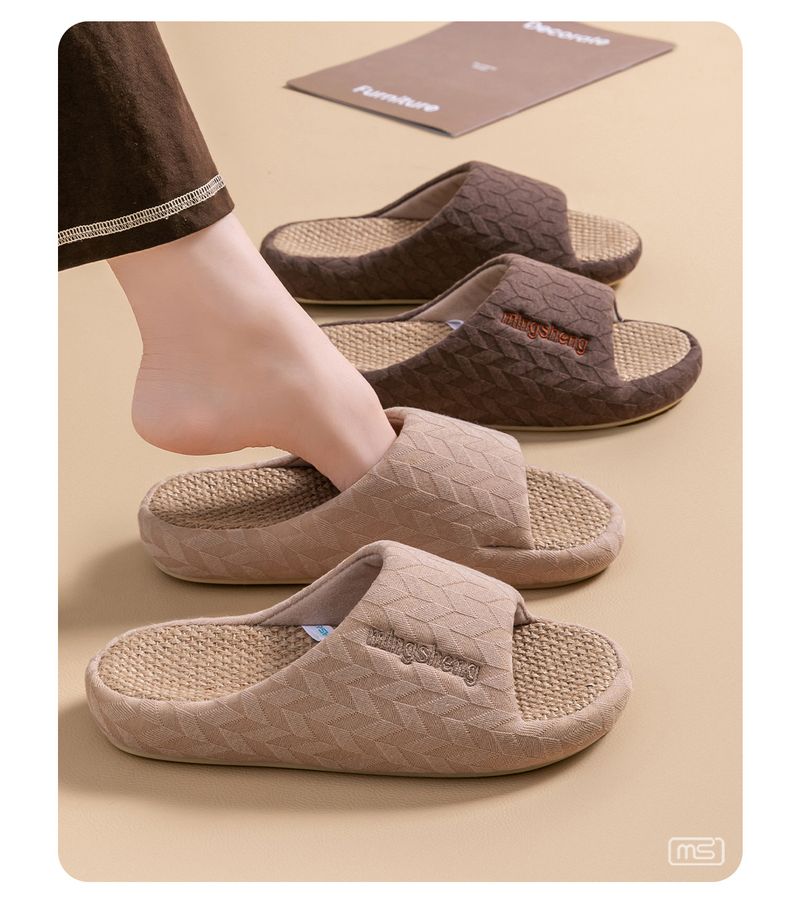 Couple's Linen Slides – Unisex Breathable House Slippers With 3.5cm Height Boost & Non-Slip TPR Sole, Moonlight White/Khaki/Coffee (Sizes 36-45)_voghion.com