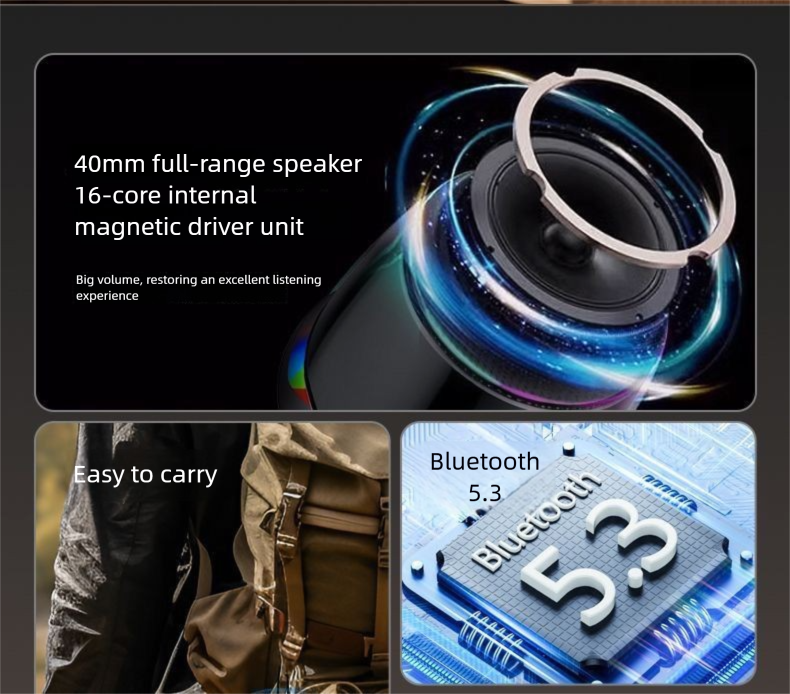 Mini enceinte Bluetooth portable magnétique d'extérieur étanche avec caisson de basses sans fil_voghion.com