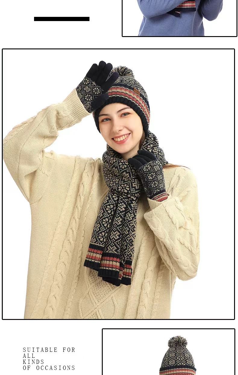 fornitura speciale di nuovo vestito caldo invernale per il commercio estero, cappello e sciarpa in lana lavorata a maglia acrilica, set da tre pezzi_voghion.com