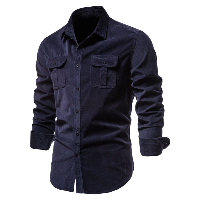 Men's autumn cotton basic corduroy business slim fitting casual shirt men's new long sleeved jacket_voghion.com