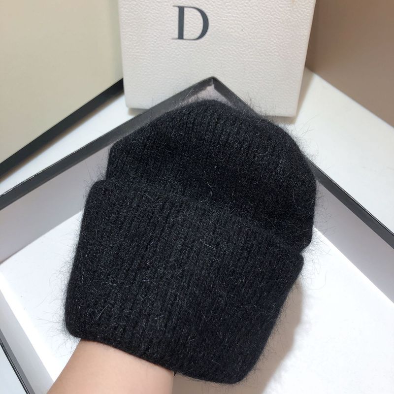 Verdickte Gramm Gewiicht Kanéngchenpelz gestrickte Mütz modesch an einfach einfarweg mëll waachseg waarm Wollmütz Fraen_voghion.com