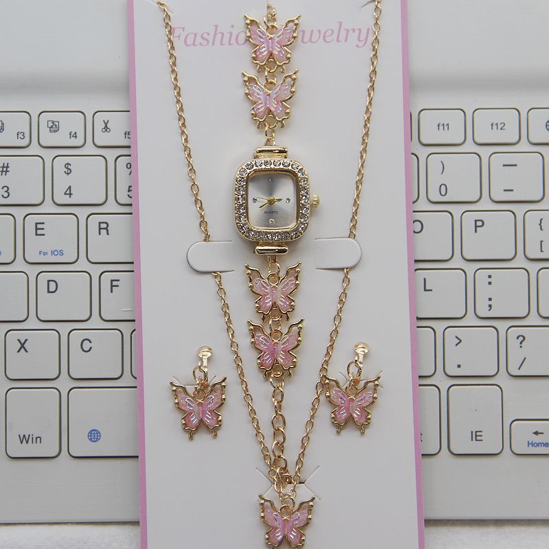 Bracciale creativo con farfalla di diamanti colorati per donna, set di tre pezzi di moda, orecchini, collana e combinazione di quarzo_voghion.com