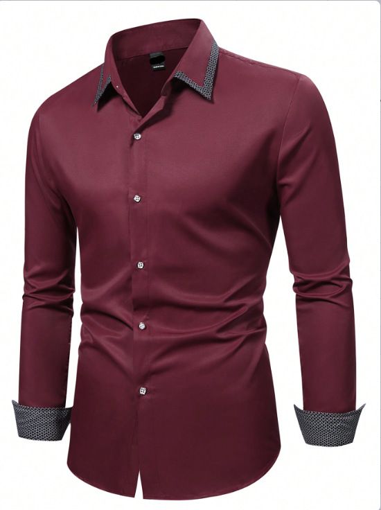 Camicia da uomo slim casual business alla moda, a maniche lunghe, con colori coordinati, nuova moda da strada_voghion.com