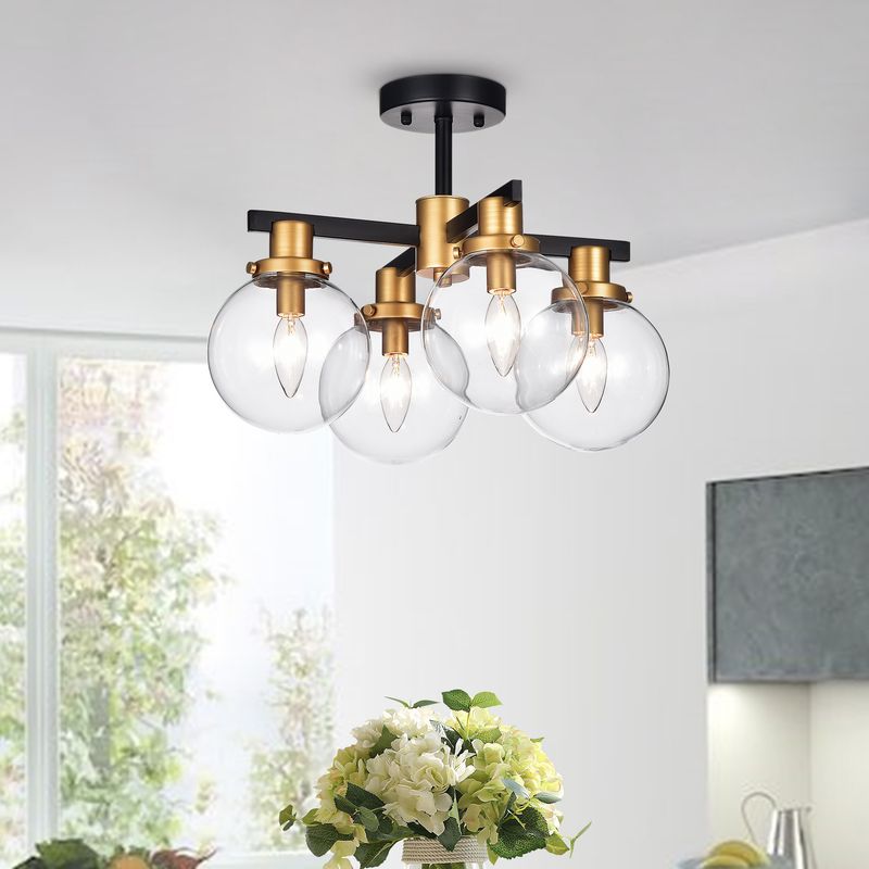 Tegan Black & Gold 4-light Flushmount Ceiling Light_voghion.com