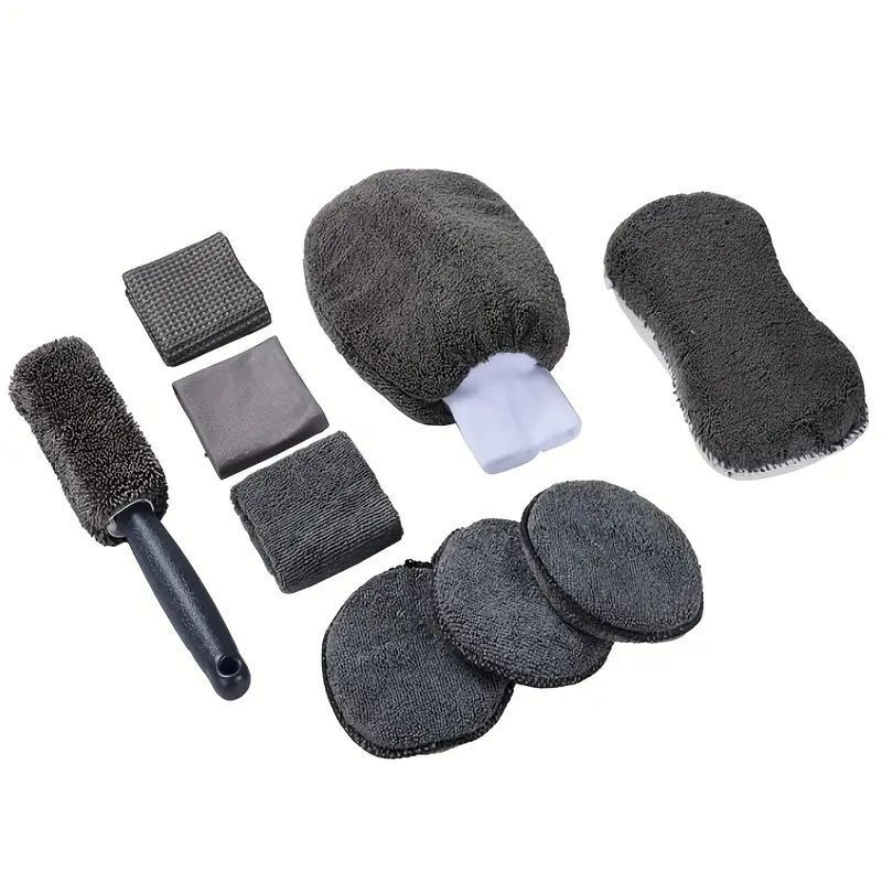 9-Piece Cleaning Tool Set Car Wash Gloves Polishing Waxing Sponge Wiping Towel_voghion.com
