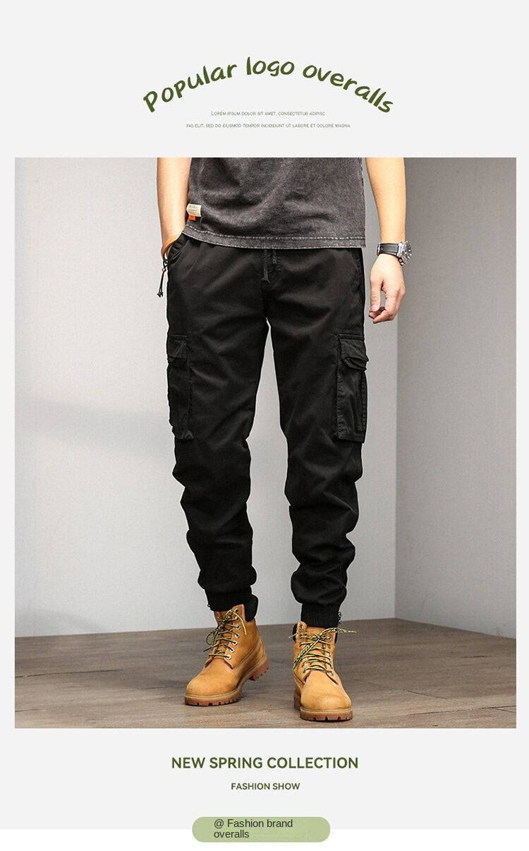 Summer men's overalls, trousers, casual trousers, sports outdoor functions, fashionable and retro design, simple multi-bag leggings_voghion.com
