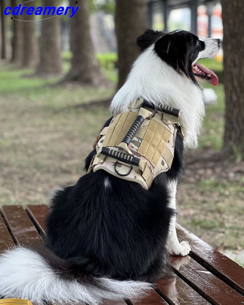Arnês tático para cães de 1 unidade, para cães grandes, ajustável, refletivo, militar, colete de serviço para cães de malha respirável com alça de fácil controle_voghion.com