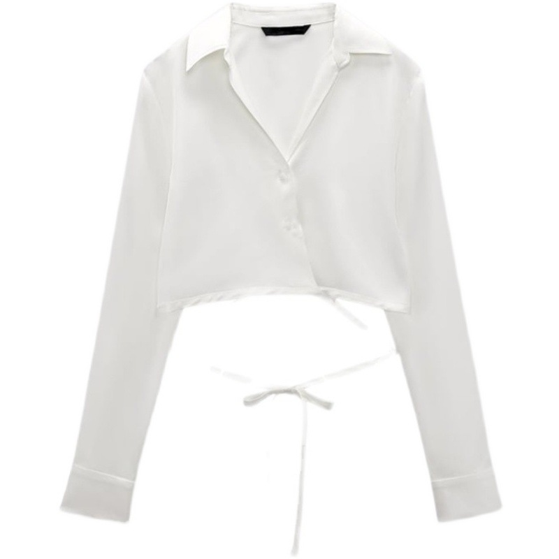 T da donna in seta di latte spazzolata su un solo lato, design estivo di fascia alta da donna, nicchia francese, maniche lunghe con cinturino_voghion.com