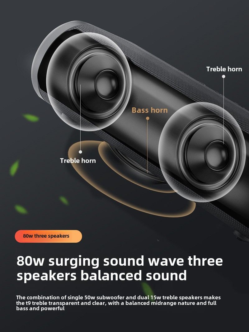 CYB-T9 Bluetooth-Lautsprecher: 80 W starker Subwoofer, 10400 mAh Akku mit langer Akkulaufzeit, unterstützt TWS-Serie, Multi-Mode-Wiedergabe, kann das Gerät aufladen_voghion.com