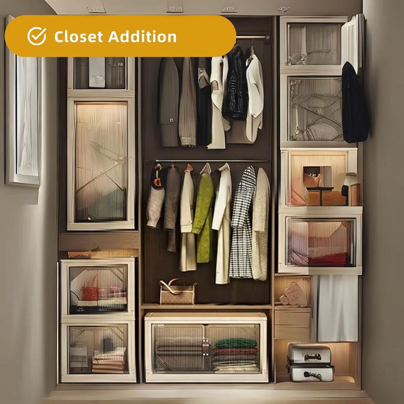 292 QT 25.6 Inch Wide Clear Door Foldable Storage Box – 3-Tier Large Capacity Organizer, Easy Access, Space-Saving Foldable Design_voghion.com