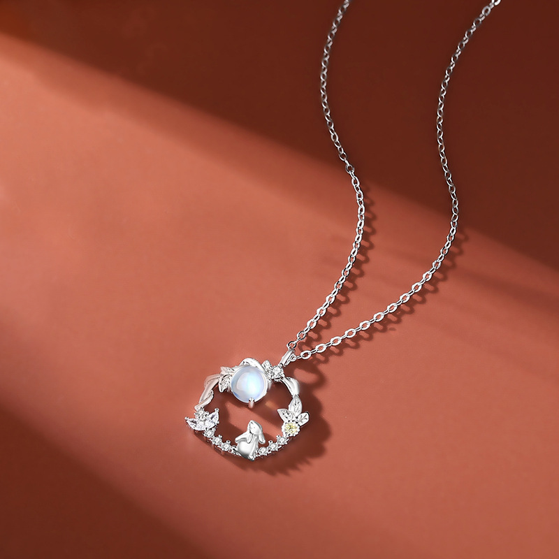 necklace female sterling silver niche design China-Chic Sen series pendant Moonlight Stone Year of Rabbit sweater chain_voghion.com