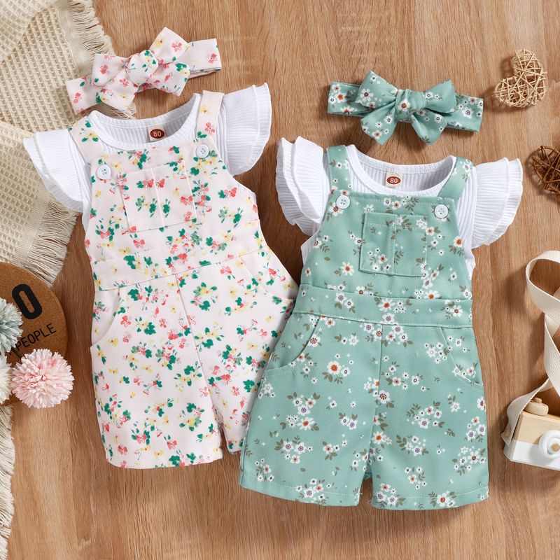 Babykleidung Mädchen zweiteiliges Sommer-Set mit ärmellosen Hosenträgern aus Baumwolle mit Schlaglochmuster_voghion.com