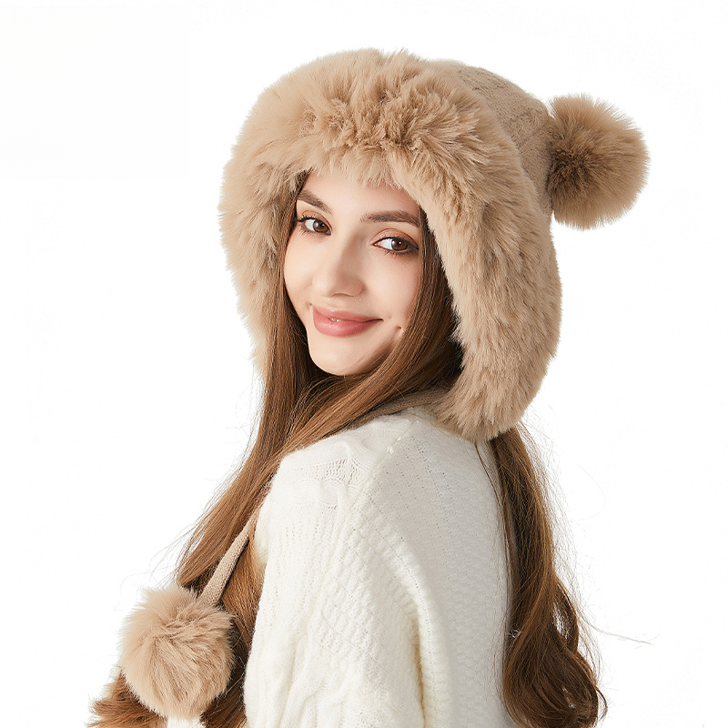 Nuovo cappello invernale lavorato a maglia per donna, ampia circonferenza della testa, collo peloso, foderato in pile, cappello di lana innevata, cappello caldo_voghion.com