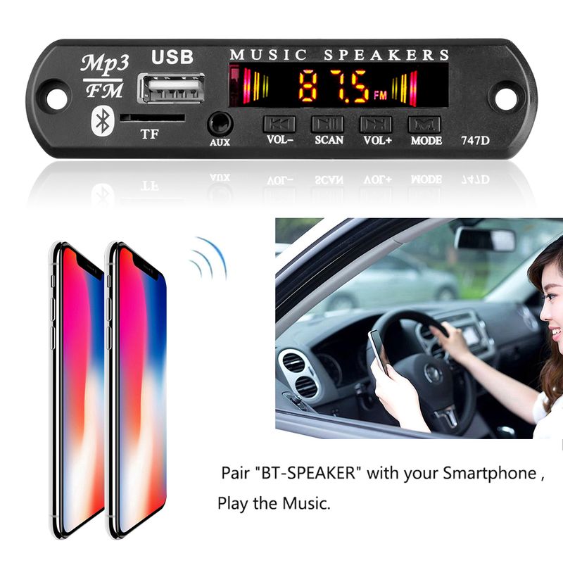 Kit Bluetooth 5.0 6V-24V Placa decodificadora MP3 sem fio WMA Módulo reprodutor de música automotivo Áudio sem perdas USB AUX TF Rádio_voghion.com