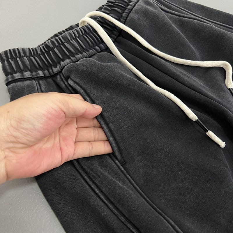 Pantaloni comodi con coulisse, foderati in pile, neri lavati, per uomo e donna - Pantaloni da jogging larghi con gamba larga e vita elastica, comodi ed eleganti_voghion.com