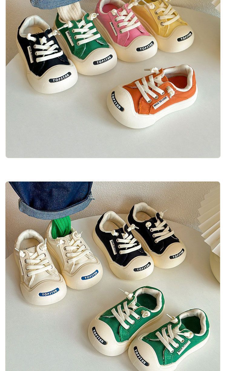 Madre e bambini Nuove scarpe di tela brutte e carine per bambini Primavera e autunno Ragazzi e ragazze Scarpe in velcro Versione coreana Open Smile Baby Scarpe bianche_voghion.com