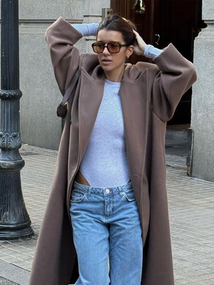 Women's Long Wool Blend Trench Coat - Classic Double-Breasted Pea Coat With Notched Lapel For Fall & Winter_voghion.com