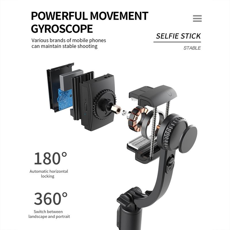 CYKE Q08 Anti-Shake Gimbal Bluetooth Selfie Stick rokas tālruņa tiešraides statīvs (bez gaismas versija)_voghion.com