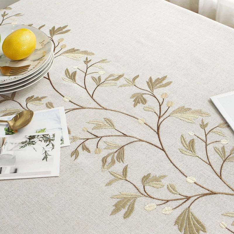 Nappes de broderie rustiques en coton et lin, motif feuilles de café, rectangulaires, imperméables, pour cuisine, salon_voghion.com