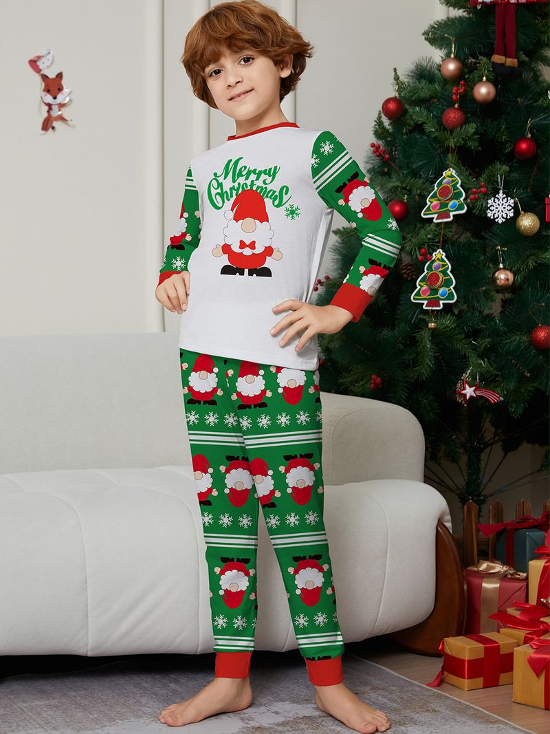 Weihnachtliches Familien-Pyjama-Set – Weihnachtsmann, Schneeflocke und Buchstabendruck – Gemütliche Nachtwäsche für die Feiertage für Erwachsene, Kinder und Haustiere_voghion.com