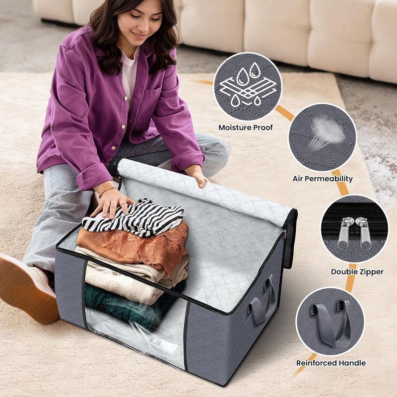 Fab Totes Kleideraufbewahrung, Faltbare Aufbewahrungstaschen aus dickem Stoff für Decken, Behälter zur Organisation von Schlafzimmer, Schrank,_voghion.com