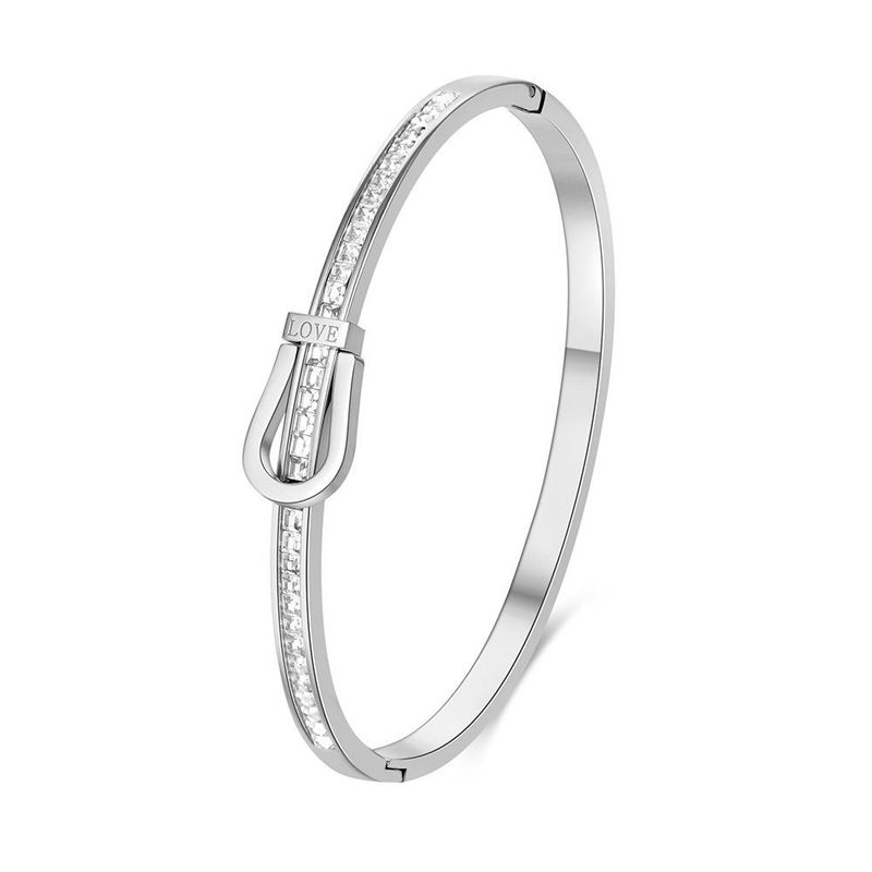 Women's Jewelry Titanium Steel Bracelet For Girls High End Luxury Style Couple Style Curved Row Engraved LOVE Stainless Steel Diamond Bracelet_voghion.com