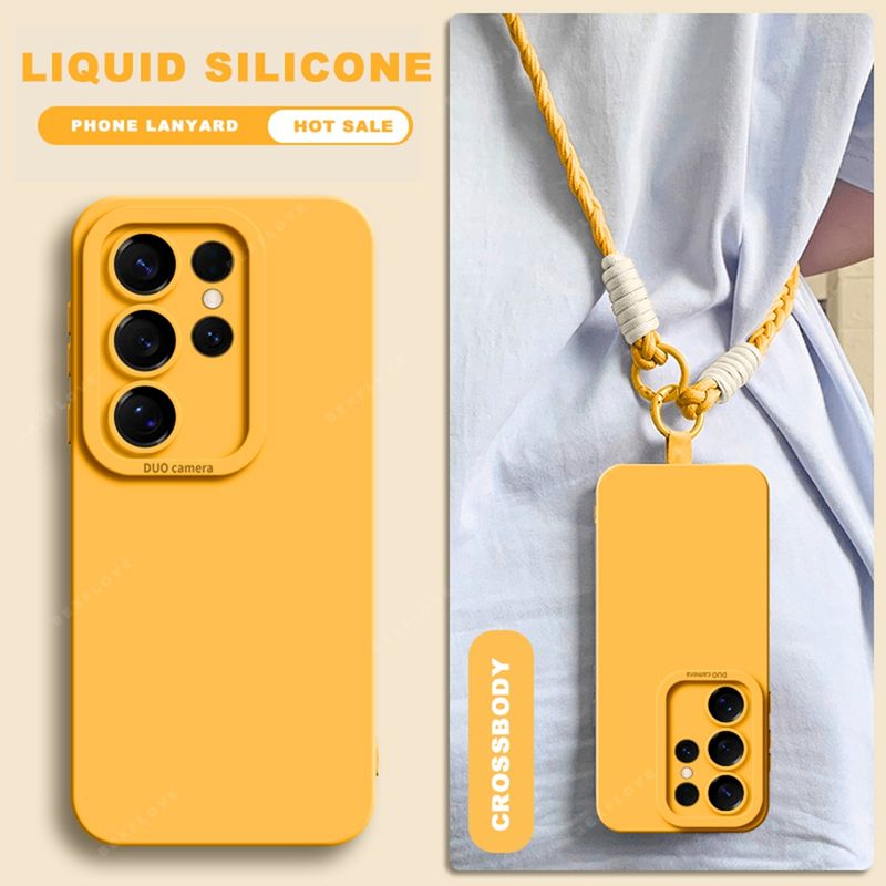 Lanyard Liquid Silicone Phone Case For Samsung Galaxy S24 S23 S22 S25 Ultra Plus A54 A53 A52 A55 5G Wrist Strap Original_voghion.com
