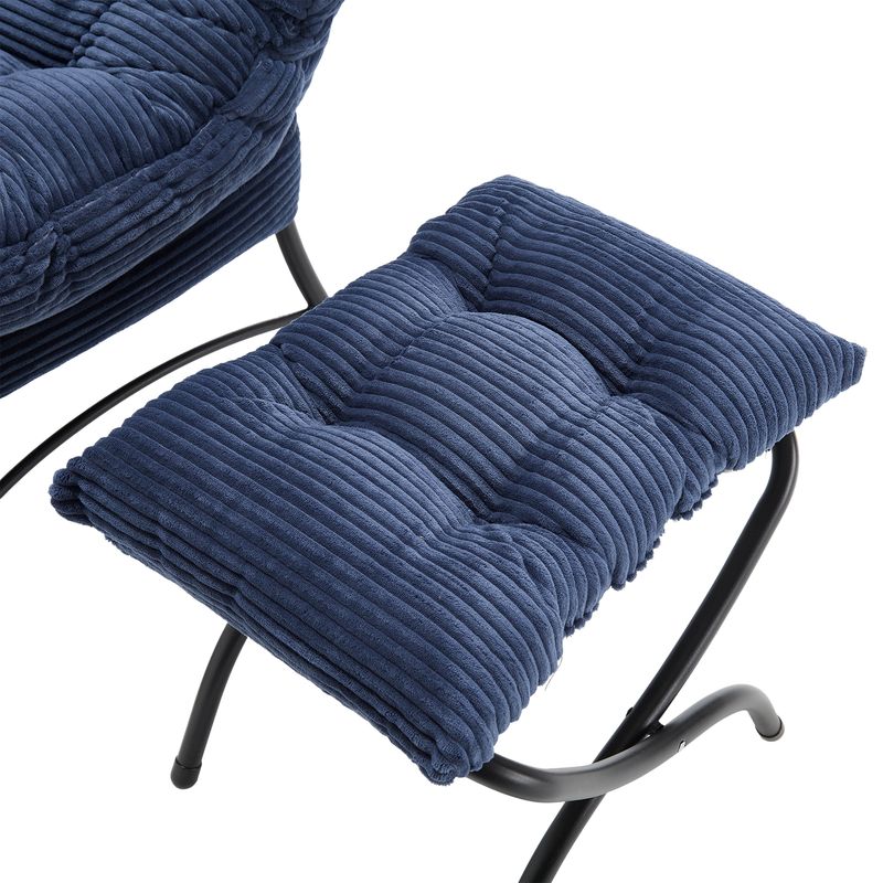 Fauteuil d'appoint ottoman moderne avec accoudoirs et poche latérale, fauteuil de lecture inclinable en tissu avec repose-pieds pour petits espaces, fauteuil d'angle bleu marine_voghion.com