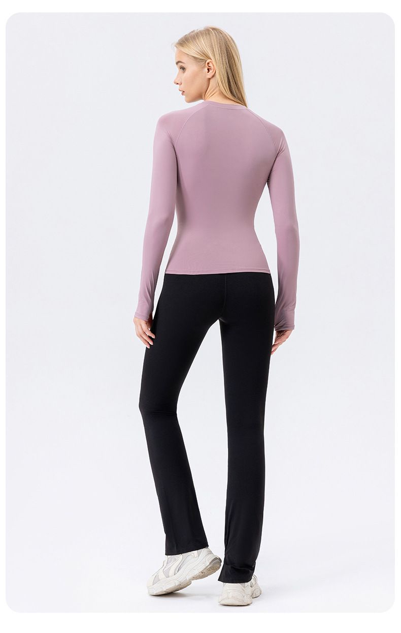 T-shirt de sport moulant à manches longues pour femme, protection solaire, respirant, pour course à pied, fitness, protection UV_voghion.com