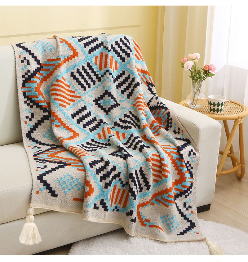 Bohemian Style Hotel B&B Bed End Office Nap Air Conditioner Cover Knitted Sofa Blanket_voghion.com