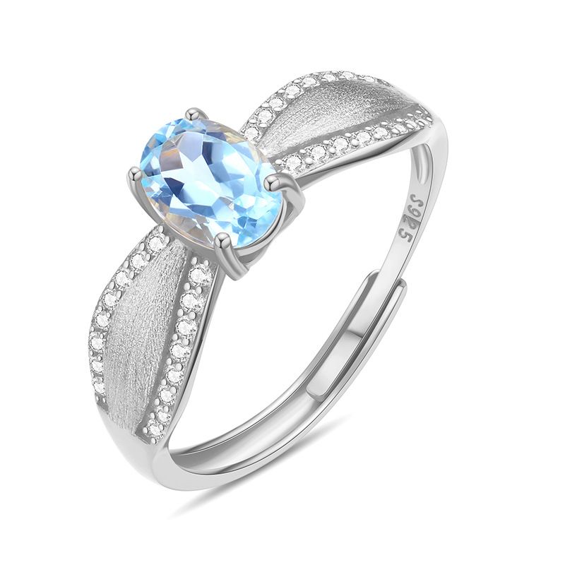 Anello da donna in argento puro con indice, stile francese, leggero, di lusso, in pietra naturale spazzolata, dolce e fresco, aperto_voghion.com