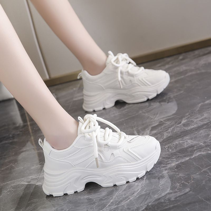 Tomaia sportiva da donna primaverile in pelle per il tempo libero, suola spessa con altezza rialzata, versatile versatile, popolare sul_voghion.com
