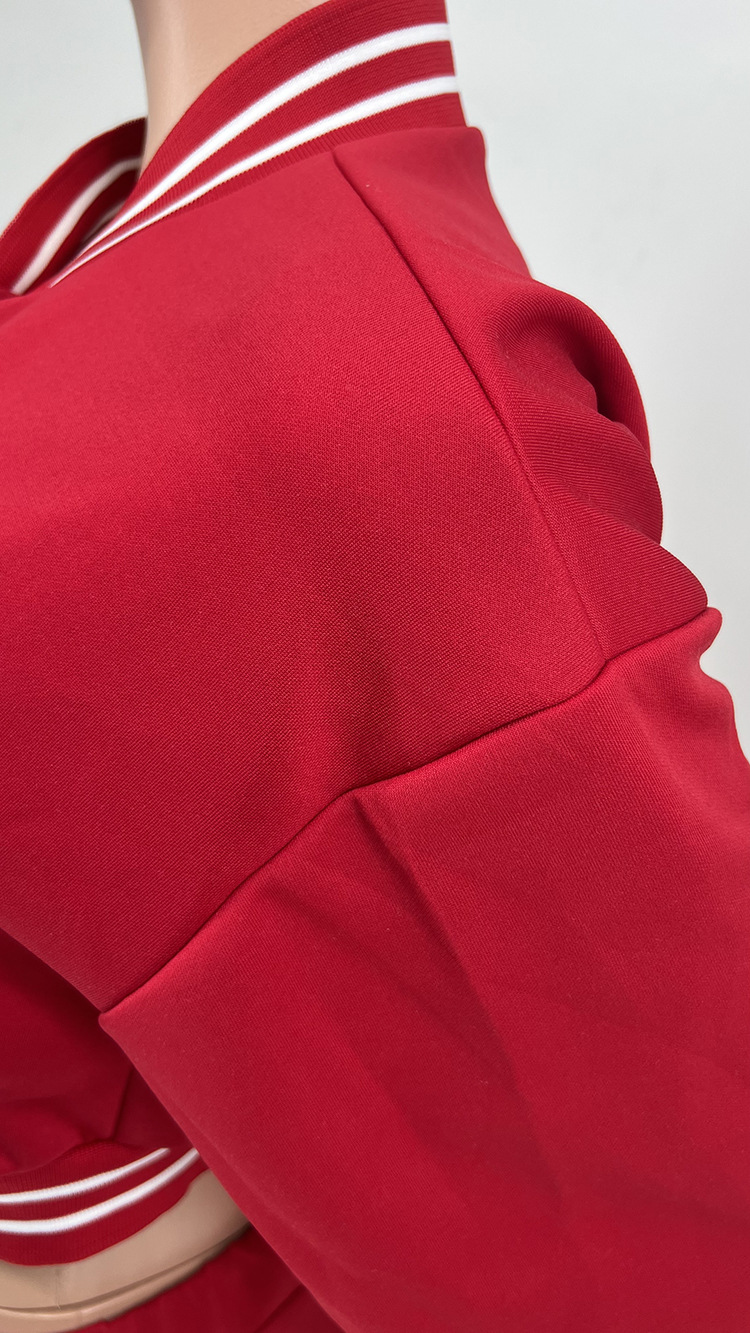 Women's solid color baseball two-piece blazer with breasted pockets_voghion.com