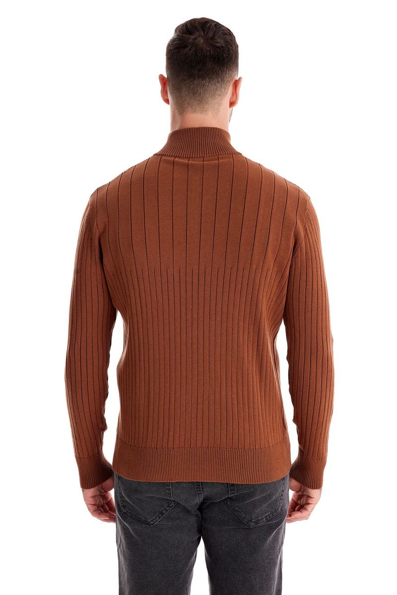 Stand-up Kraang Kotteng Casual Hallefverschluss Einfarweg Pullover héichwäerteg Männer gestrickt Pullover_voghion.com