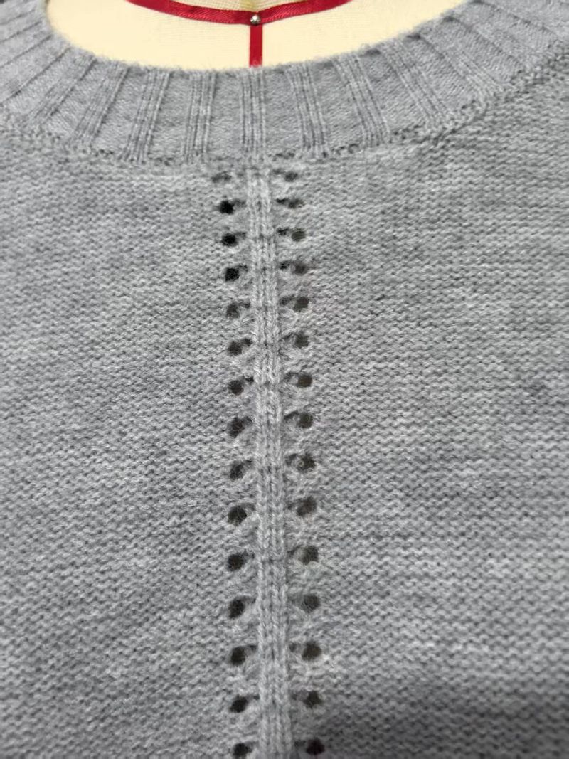 Breathable Knit Sweater Women's Oversized Loose Fit Round Neck Lace Crochet Pullover Top - Soft Acrylic Polyester Blend Yarn_voghion.com