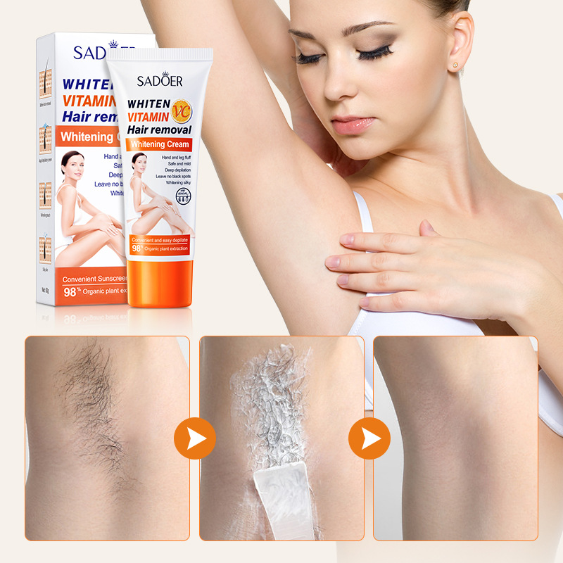 Crème dépilatoire blanchissante à la vitamine C SADOER en version anglaise complète Élimine en douceur les poils des aisselles et des jambes et les poils de tout le corps_voghion.com