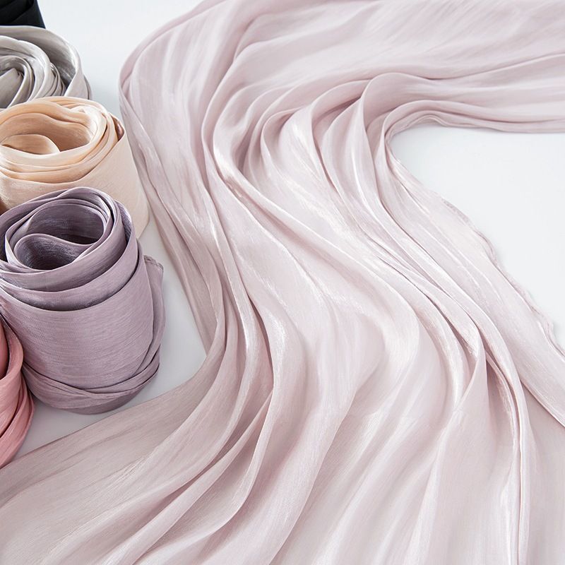 Novo lenço longo de seda brilhante e respirável, estilo transfronteiriço, com estampa de chiffon, cor sólida, simples, malaio, indonésio, para mulheres_voghion.com