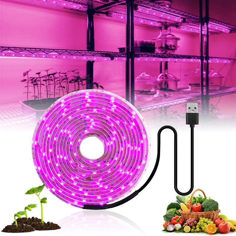 Taśma świetlna USB LED do uprawy roślin doniczkowych, elastyczna lampa o pełnym spektrum z 60 diodami LED, wodoodporna IP20/IP65, opcje długości 1/2/3/4/5 metrów_voghion.com