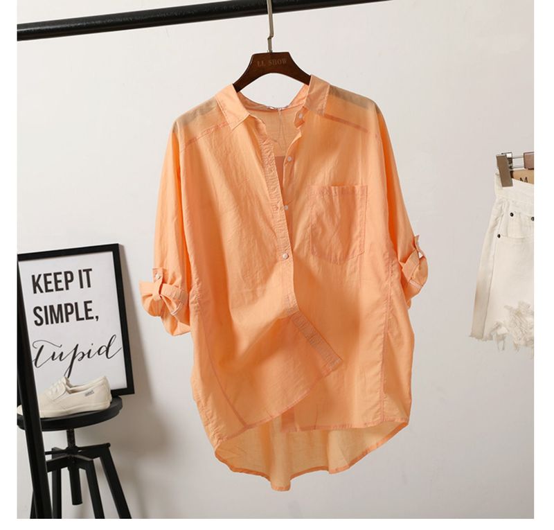 Candy Color Cotton En Loose Sonnenschutzkleidung Kurzarmhemd_voghion.com